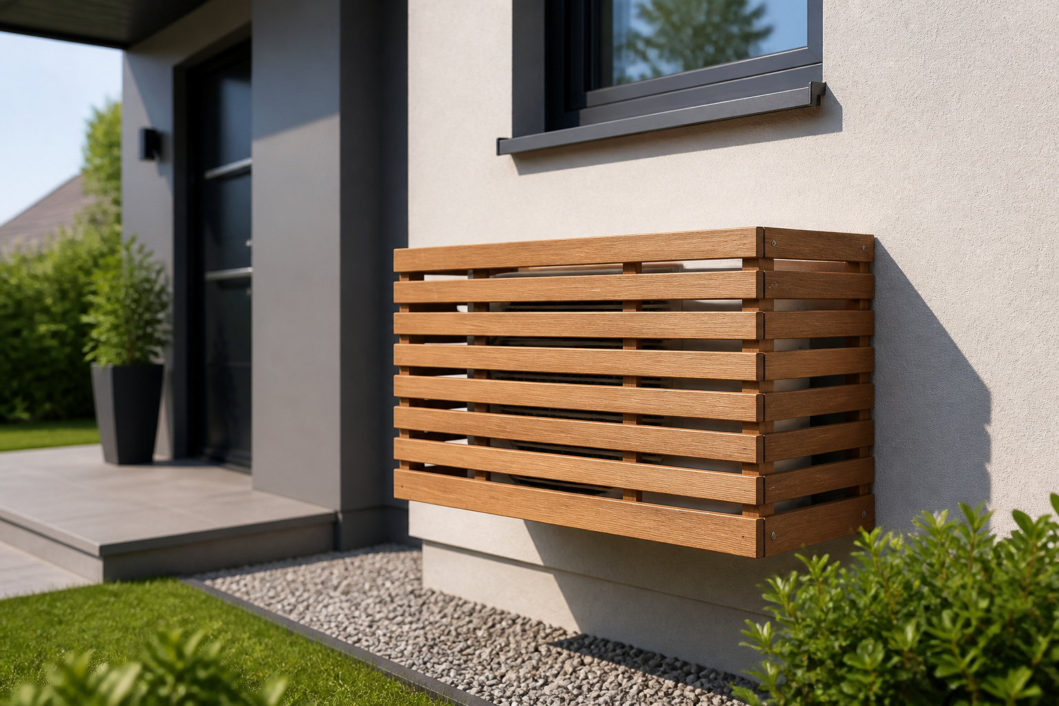 Cache clim en bois elegant pour exterieur moderne