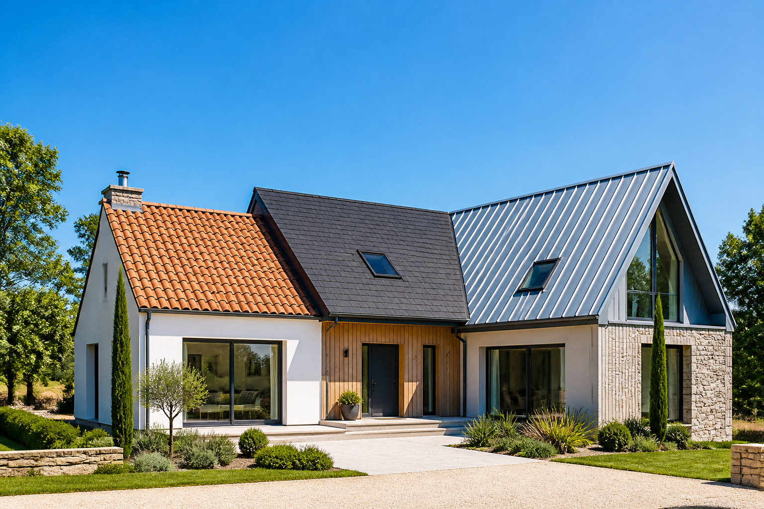 Maison moderne aux toits varies