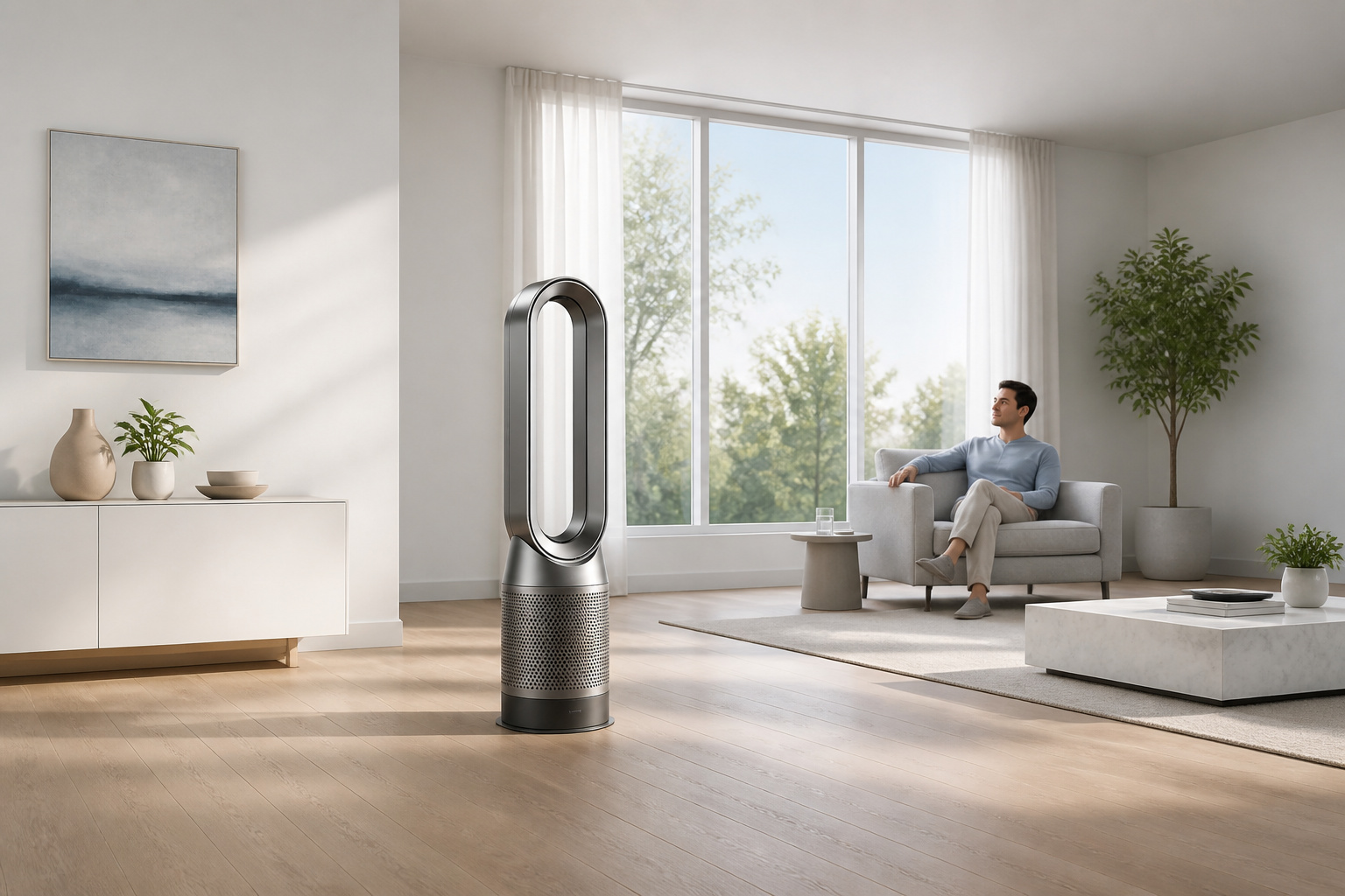 Purificateur dair moderne dans un salon lumineux