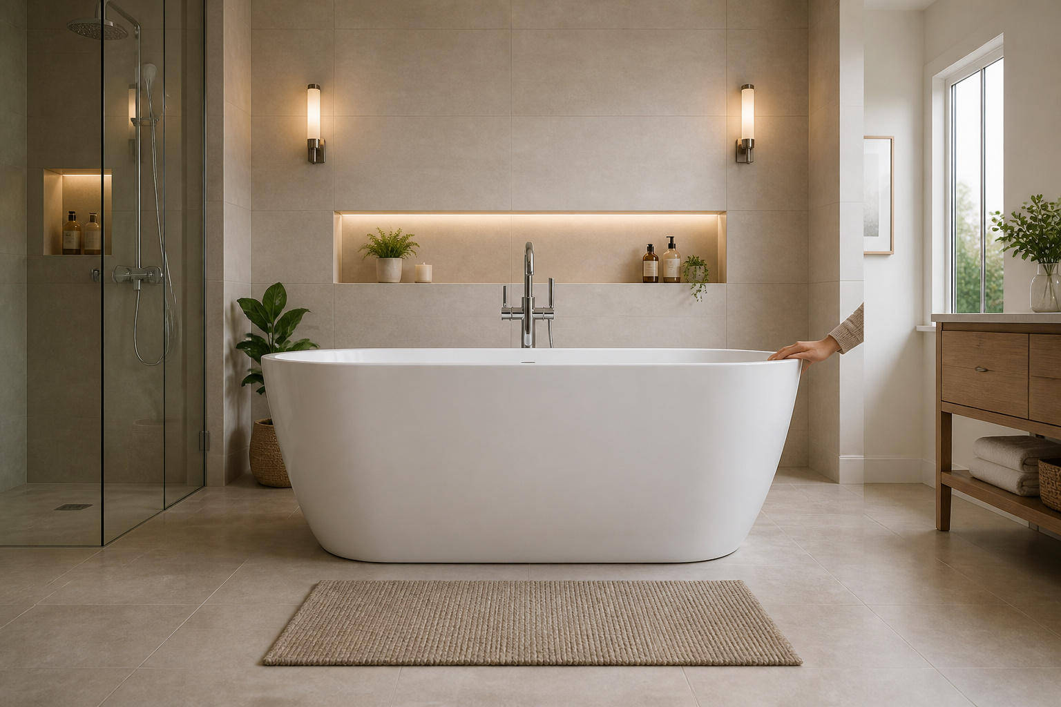 Baignoire moderne et elegante dans une salle de bain sereine