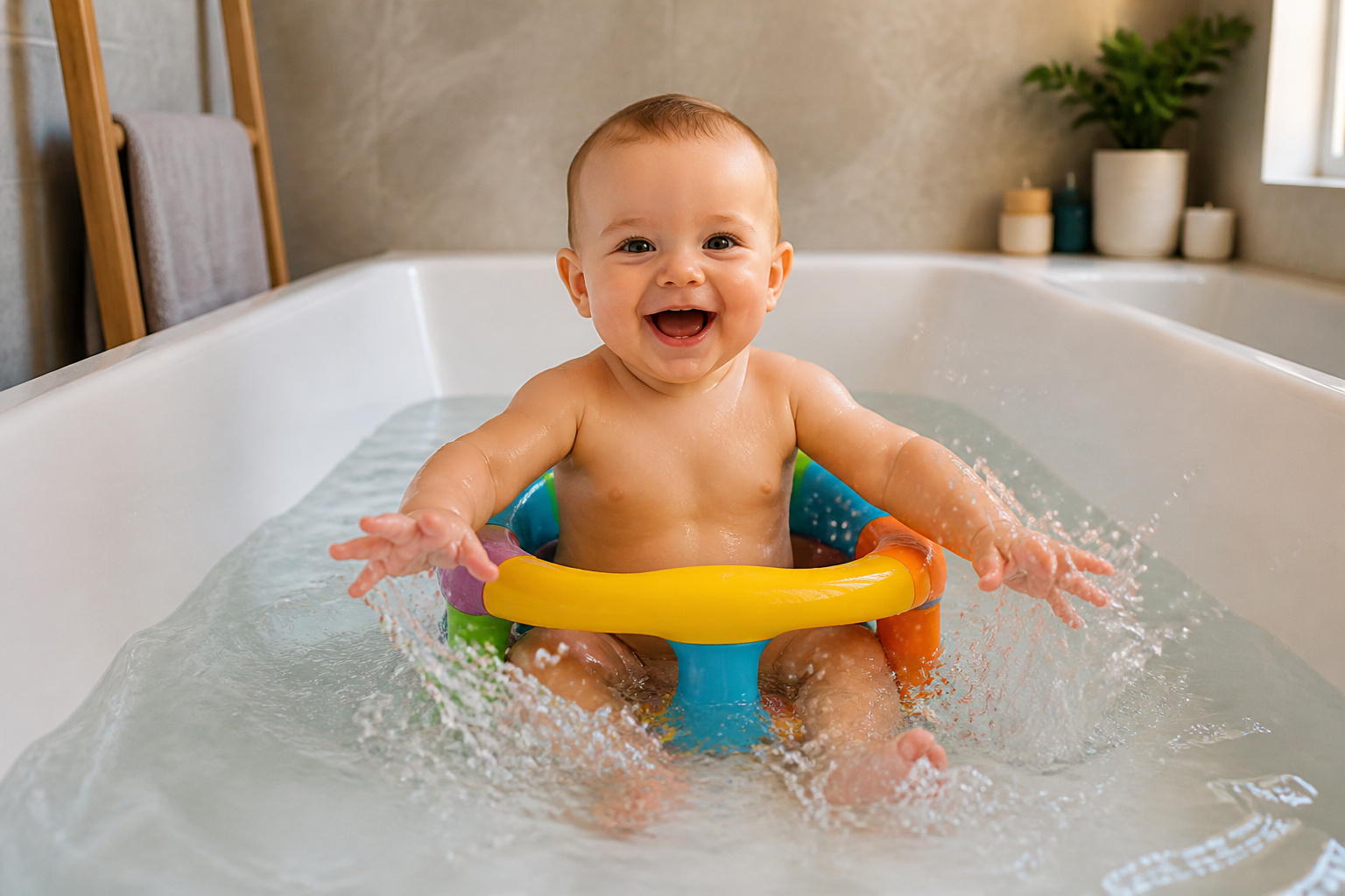 Bebe joyeux dans son bain