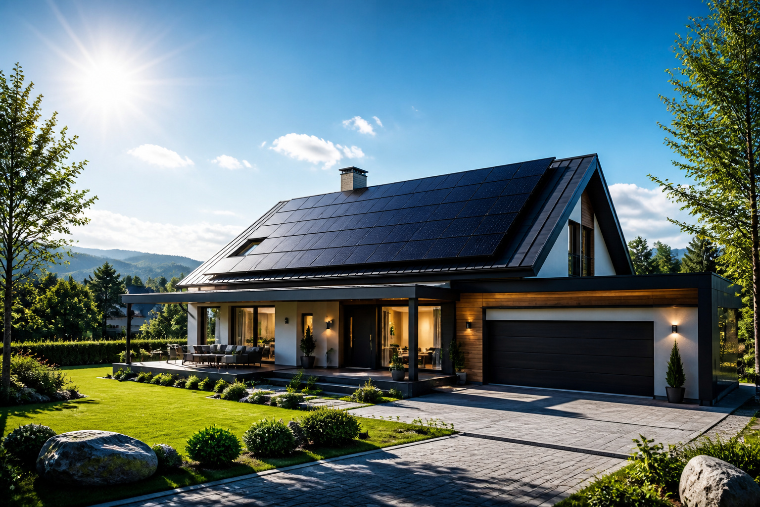 Maison moderne avec panneaux solaires