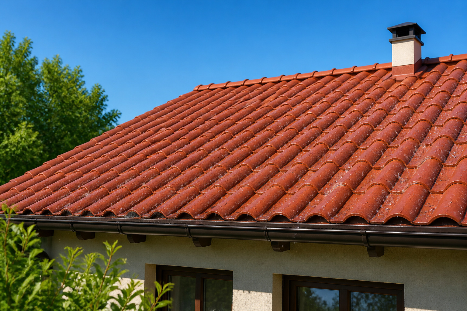 Toiture en tuiles de terre cuite hydrofuges